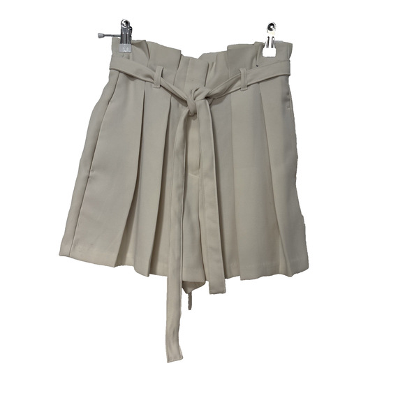 Express Women's 00 Super High Rise Cream Pleated Paperbag Shorts BOHO Neutral - Picture 1 of 10